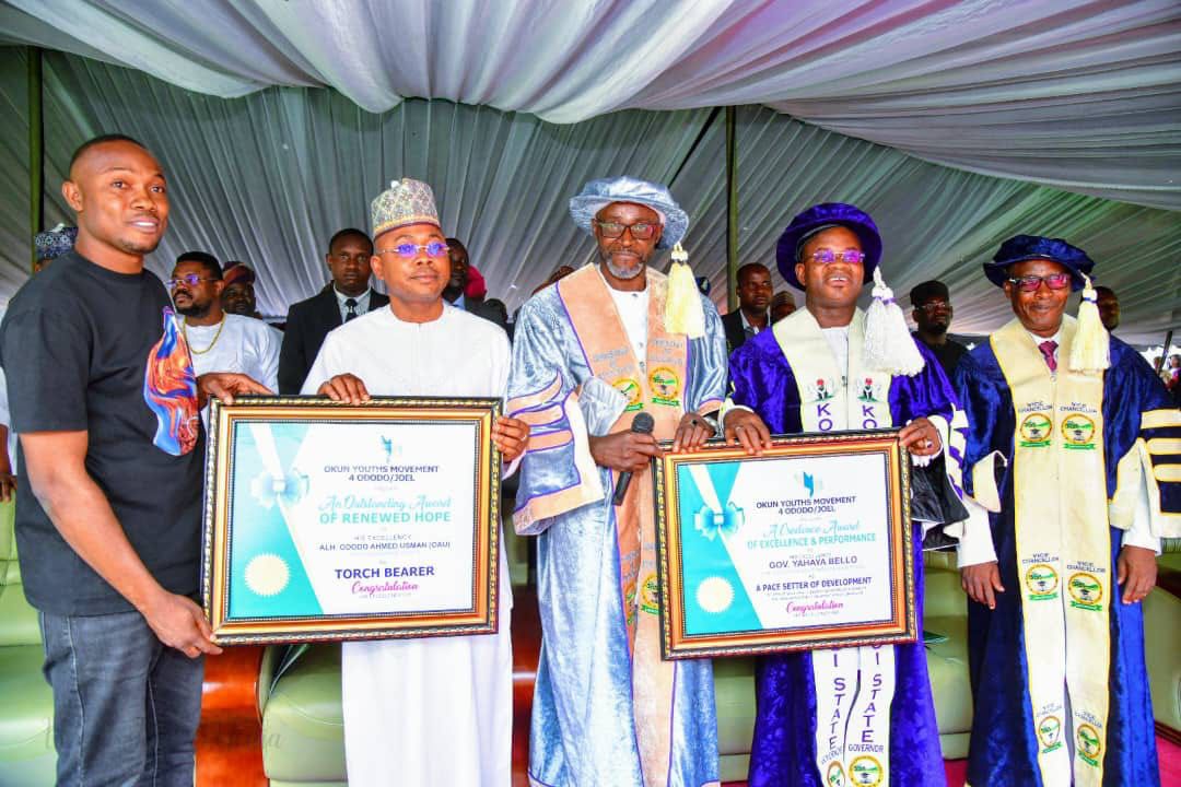 Kogi State University Kabba Matriculation:Okun Youths Movement for Ododo/Joel Honors Kogi State Governor and Governor-Elect with Prestigious Award for Outstanding Leadership as Pace Setter and Torch Bearer.